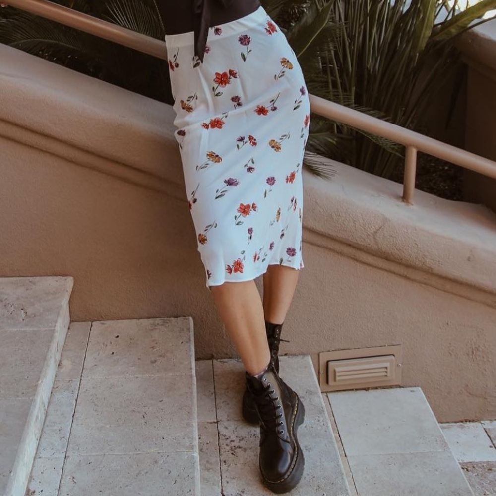 White floral midi skirt